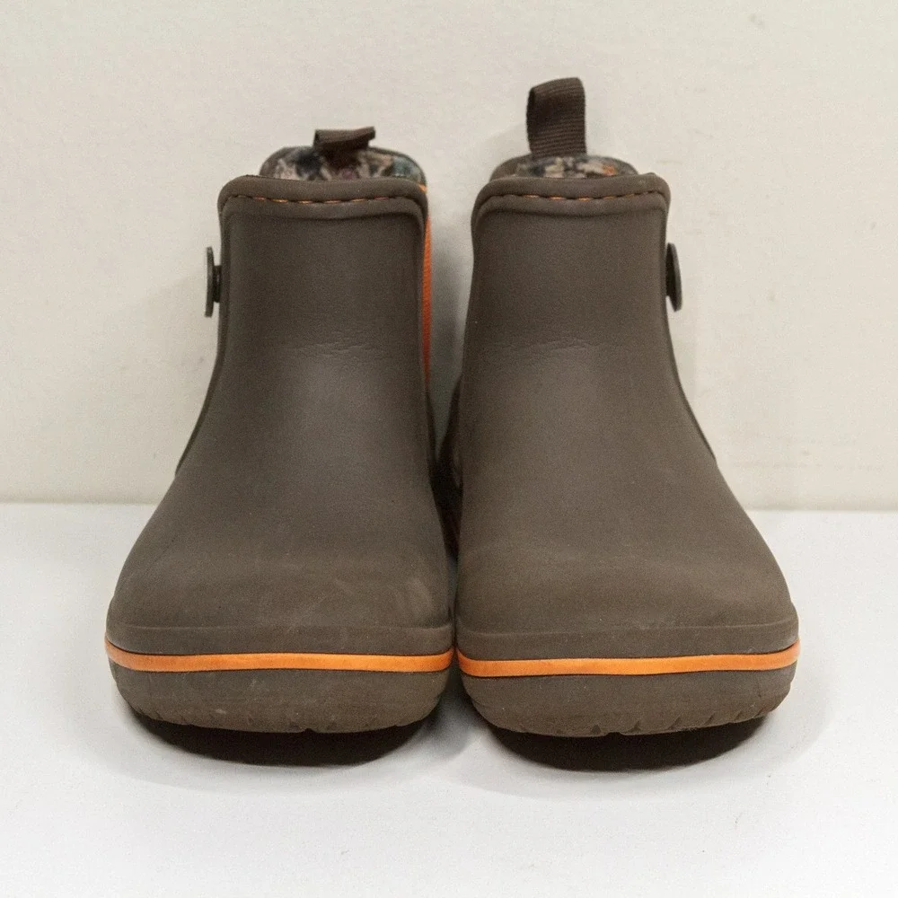 CROCS Rain Boots Waterproof Rubber Chelsea Style Pull On Brown Orange Kids C10